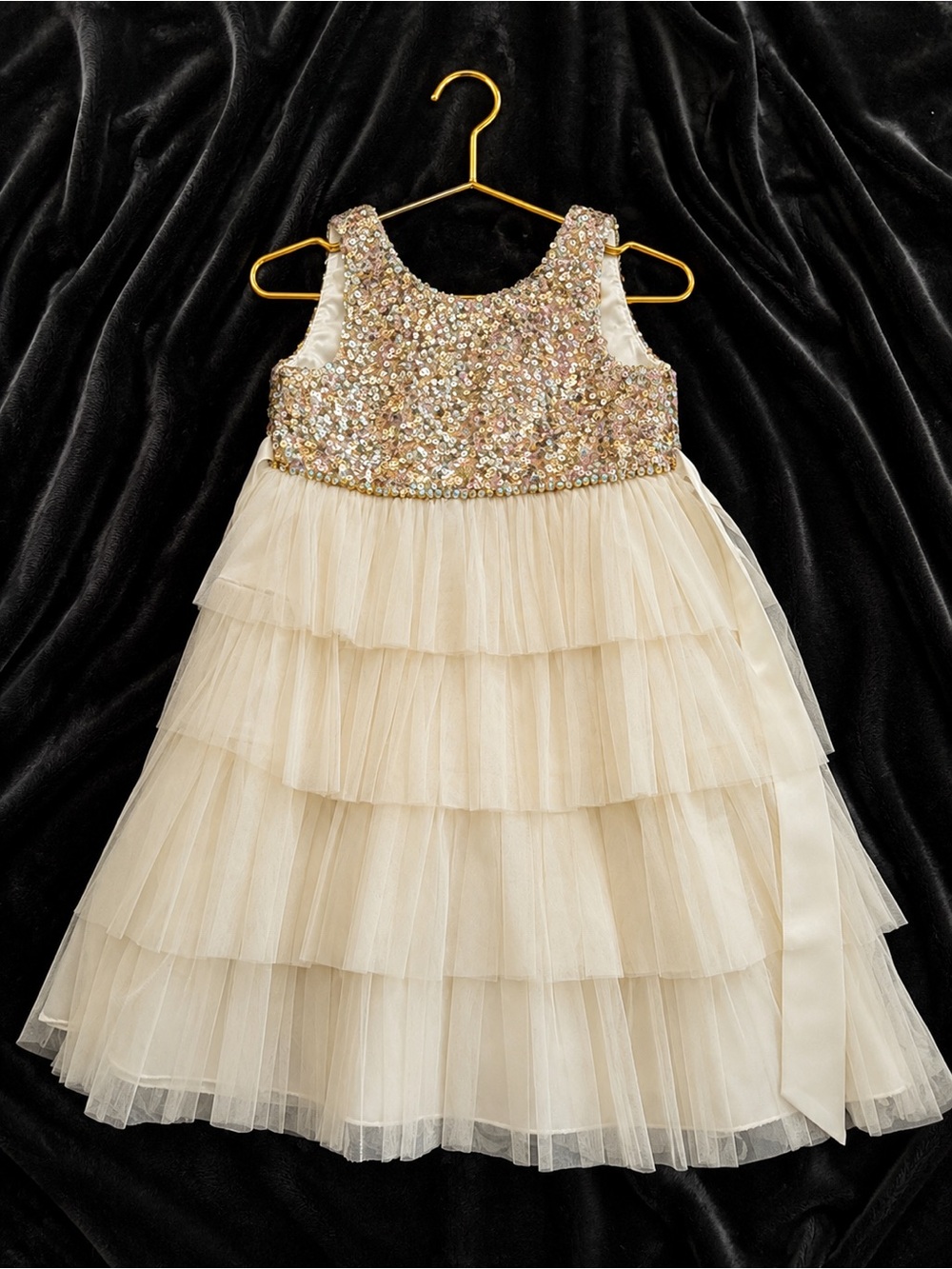 Sparkle Tiered Ivory Tulle Party Dress for Girls